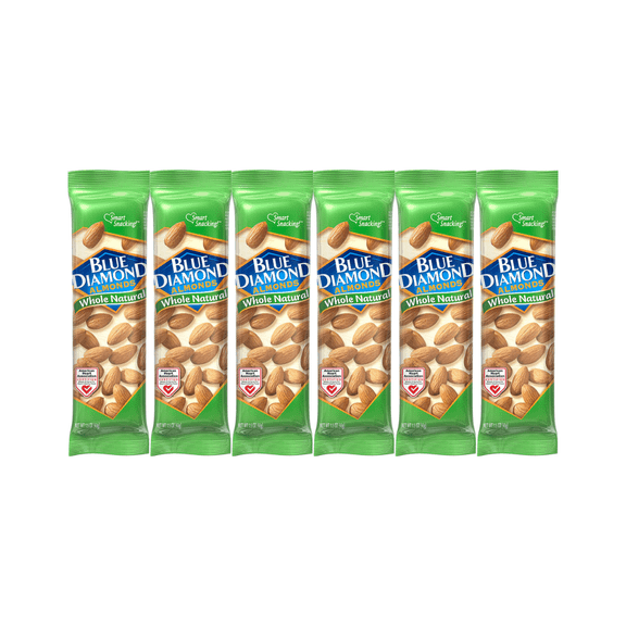 Snack Pack Blue Diamond Almonds - Whole Natural Almonds 1.5 oz, 6 Pack | Healthy Protein Snack, Keto-Friendly, Gluten-Free | Convenient On-the-Go Nut Snack Packs
