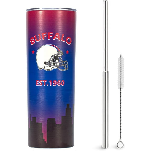 20oz Buffalo Skinny Tumblers with Lid and Straws, Travel Coffee Mug, Stainless Steel, Insulated,Classic Collection Gifts for Men Women Fans.