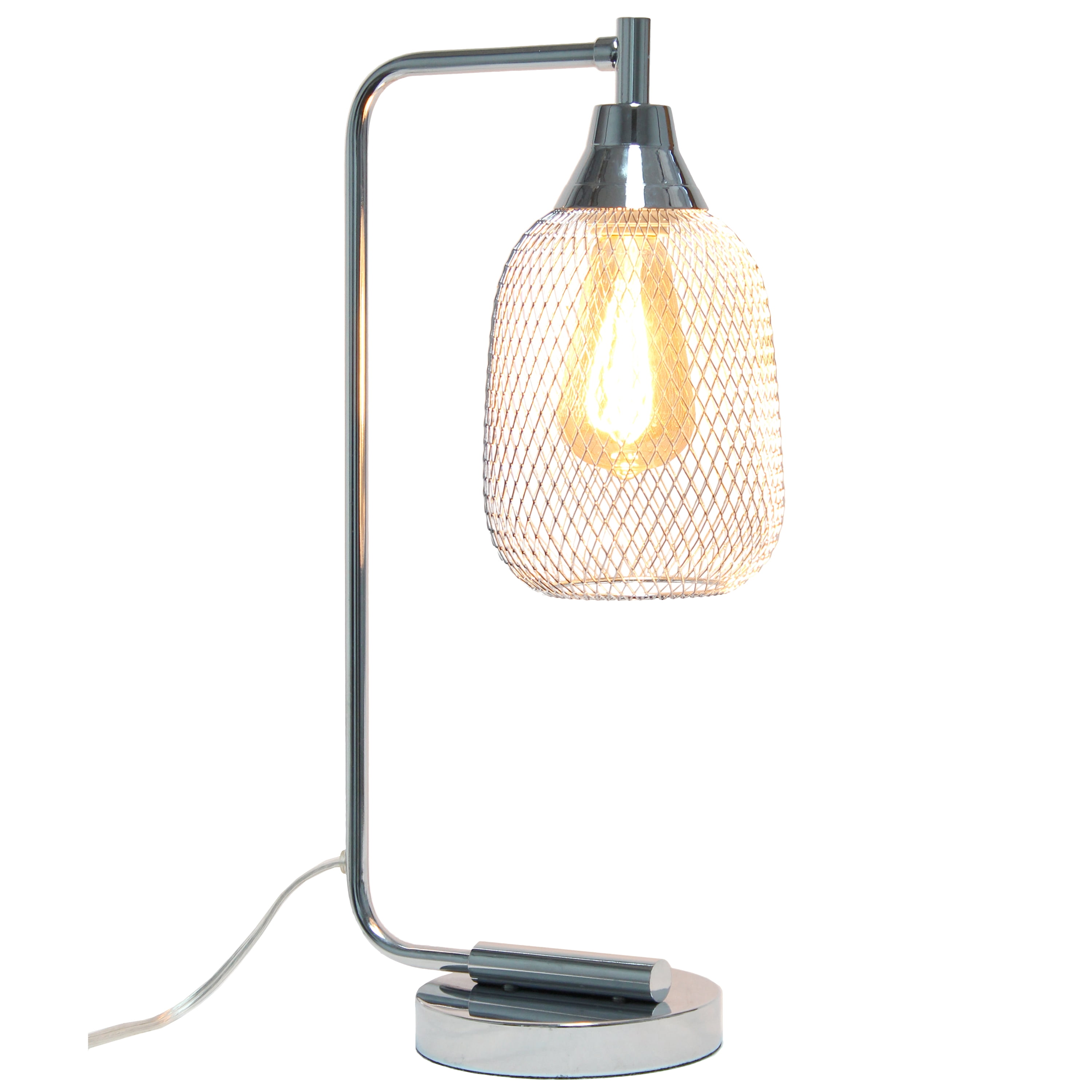 Elegant Designs 19" Industrial Mesh Wire Desk Lamp with LED Bulb, Chrome