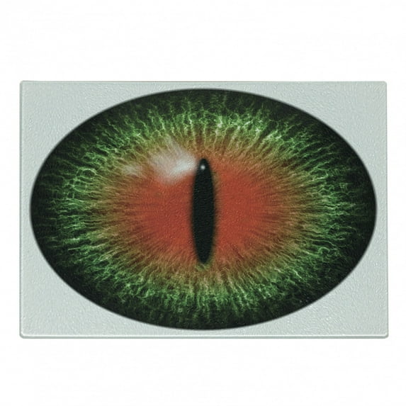Reptile Cutting Board, Creepy Exotic Cat Eye Illustration Scary Egyptian Pharaoh Iris Mystic Vision, Decorative Tempered Glass Cutting and Serving Board, Small Size, Black Green Red, by Ambesonne