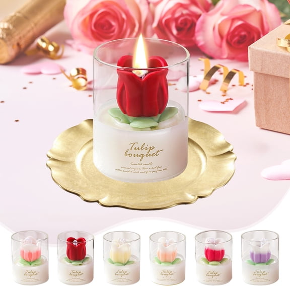 Nkmbld Scented Candles Gift Set, Valentine's Romantic Flower Cup Aromatherapy Candle for Christmas Dinner Birthday Party Wedding Holiday Decoration, Pink