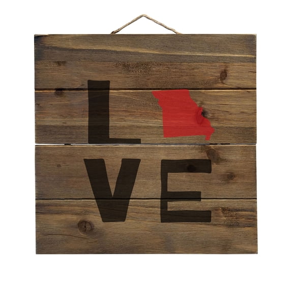 Missouri - Love Black & Red - Decorative REAL WOOD Wall Art - Faux Pallet Look