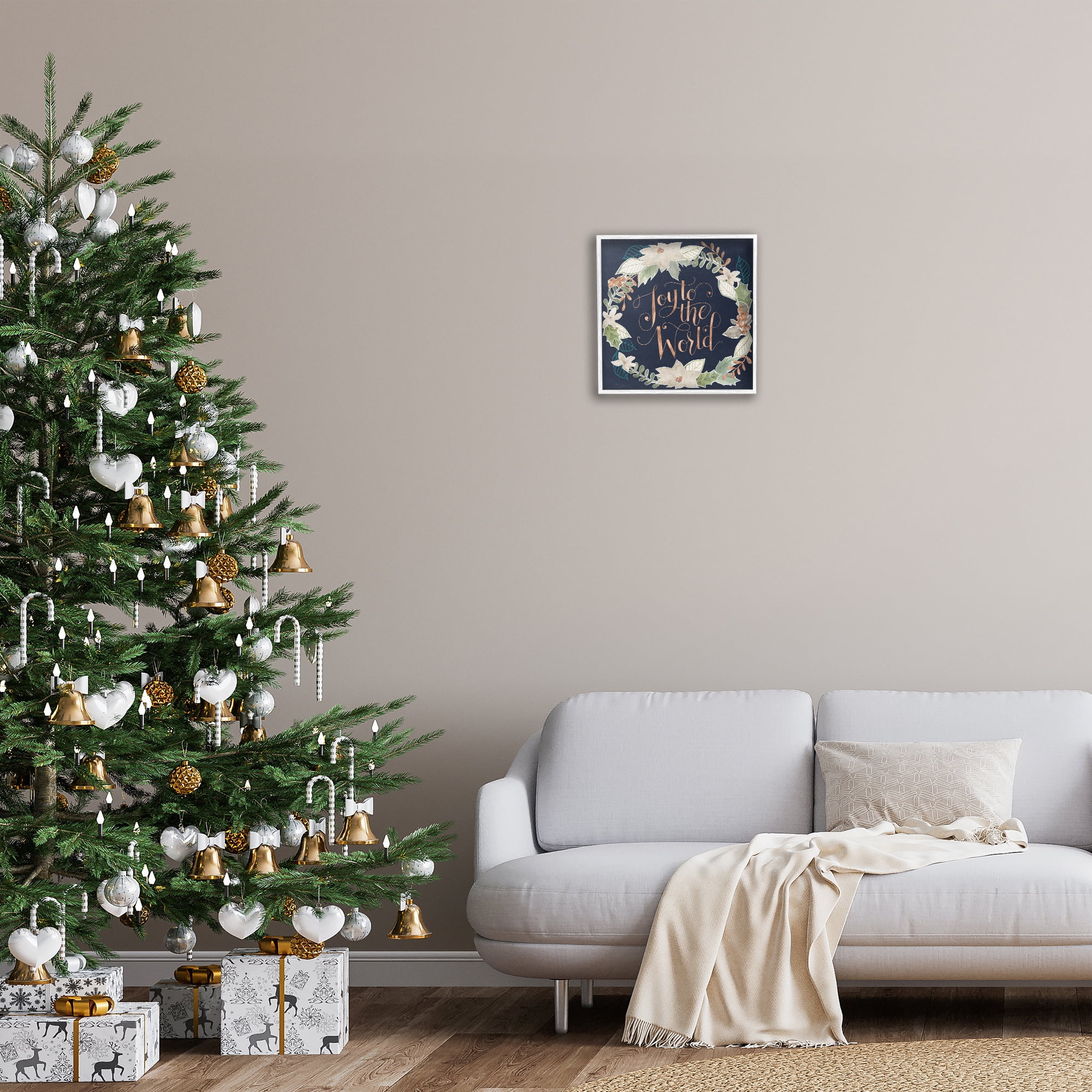 Stupell Industries Joy To The World Holiday Painting White Framed Art Print Wall Art, 17 x 17