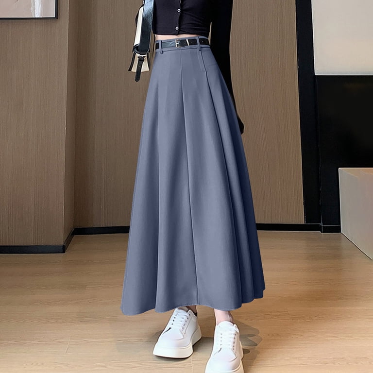 Npasoilc Fall Winter Pleated Skirt for Women Elastic High Waist Suit Dress Flared A Line Swing Maxi Skirt