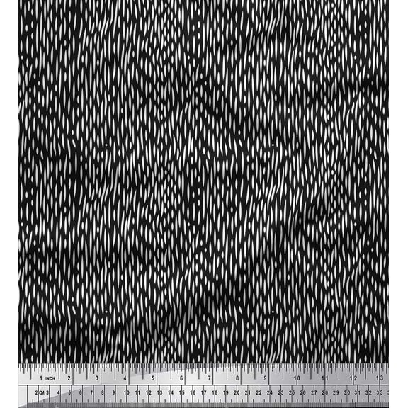 Soimoi Black Cotton Duck Fabric Brush Stroke Abstract Print Fabric by the Yard 42 Inch Wide