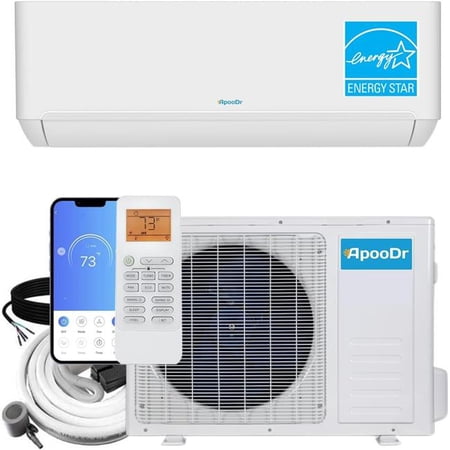 ApooDr ApooDr ENERGY STAR 12,000 BTU 22 SEER2, 230-Volt, 600-Sq.Ft Ductless Mini Split AC with Heat Pump, Wi-Fi, 16Ft. Lineset