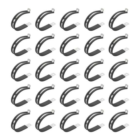 Uxcell 48mm (1-8/9") Cable Clamps, 25 Pcs Rubber Coated Cushioned Pipe Clamps 304 Stainless Steel Insulated Wire Clamp for Tube Pipe Wire Cord Installation, Black