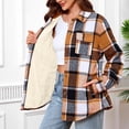 thumbnail image 5 of Womens Flannel Plaid Shacket Jacket Fleece Sherpa Lined Button Down Tartan Trench with Pocket Fashion Coat, 5 of 6
