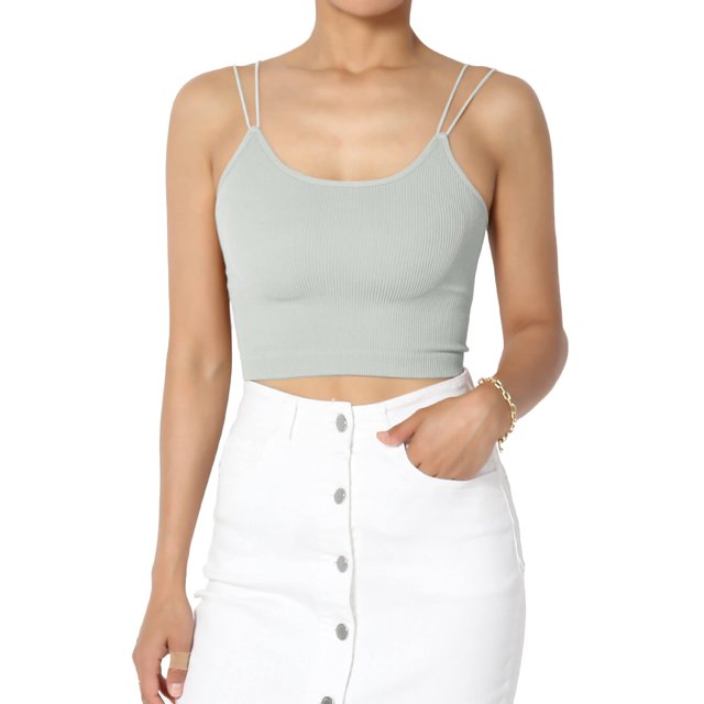 TheMogan Women's Solid Spaghetti Straps Ribbed Seamless Stretch Crop Cami Tank Top