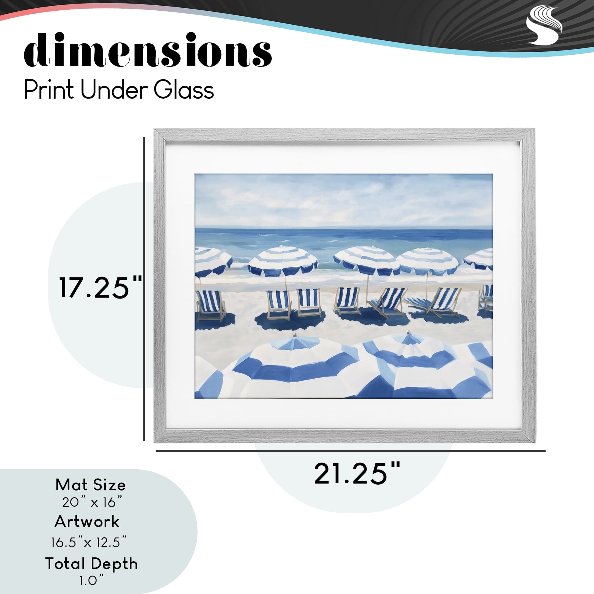 Stupell Industries Beach Nice Blue Striped Umbrellas Gray Framed Print Under Glass, design by Sisi and Seb