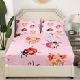 thumbnail image 2 of Erosebridal Drap-Housse Rose pour Filles Taille Simple, Draps de Lit Coccinelle Rouges Mignons pour Enfants et Ados, Draps à Imprimé Libellule Dessin Animé, Ensemble de Lit Fleurs Kawaii Esthétique (Sans Drap du Dessus), 2 of 5
