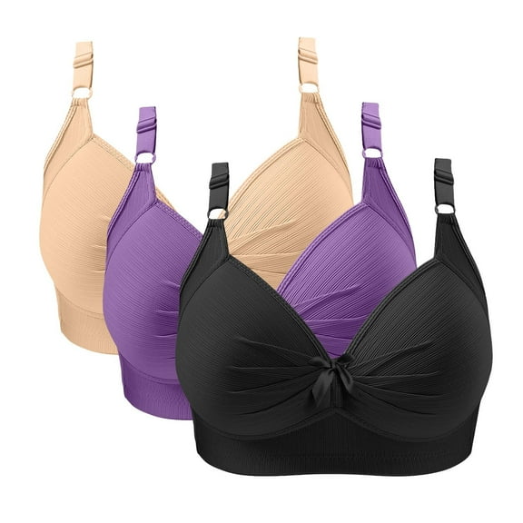 3 Pack Bras for Women No Underwire Push Up Bralette 2026 Everyday Wear Plus Size Comfy Wire Free Full Support Bra (38/85BC, Khaki)