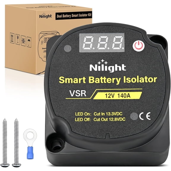 Nilight 12V 140 AMP Dual Battery Isolator Auto Manual Voltage Sensitive Relay with Digital Voltmeter Smart VSR Automatic Charger Disconnect w/Voltmeter for Truck RV UTV Boat Can Am