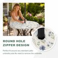 thumbnail image 4 of Round Outdoor Tablecloth with Umbrella Hole and Zipper, Blue Floral Spring Tablecloth with Elastic Waterproof, Vintage Farmhouse Green Botanical Chic Patio Table Covers for 55" - 60" Pool Tables, 4 of 9