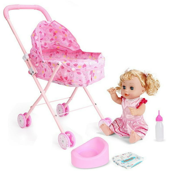 Cochecito para Munecas Carro para Munecas Plegable y Ligero Rosa con Cesta Cochecito de Juguete para Ninas de 4 a 6 Anos Juegos de Guarderia JM Papeleria Bodega Aurrera en linea