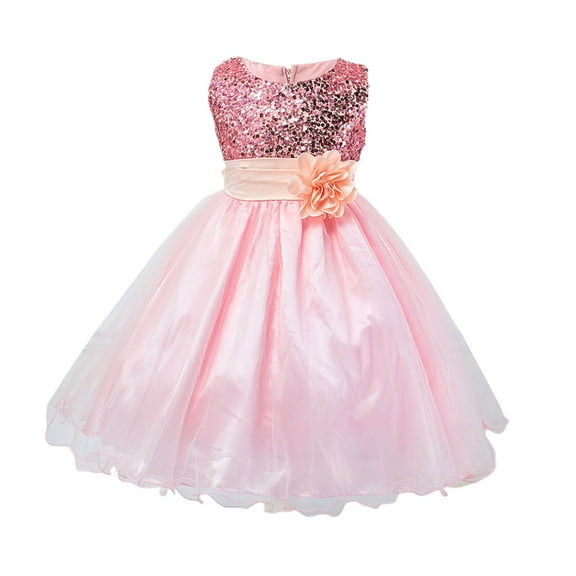 Jamsmile Toddler Girls Sequin Mesh Tulle Party Dress Children Girls Sleeveless Chiffon Performance Pageant Prom Gown Formal Dress