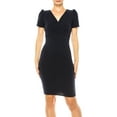 thumbnail image 4 of Moa Collection Women's Solid Sheath Dress with a Deep V-Neckline and Puff Sleeves, 4 of 6