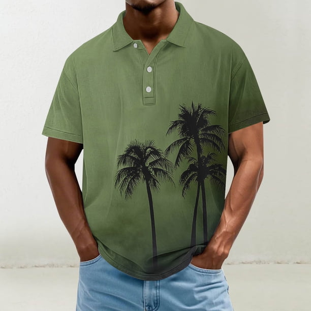 Blusa y camisa de manga corta con cuello vuelto para hombre, informal, de moda, de color liso, con botones, solapa y hebilla de gancho, camiseta de manga corta de poliéster para hombre.