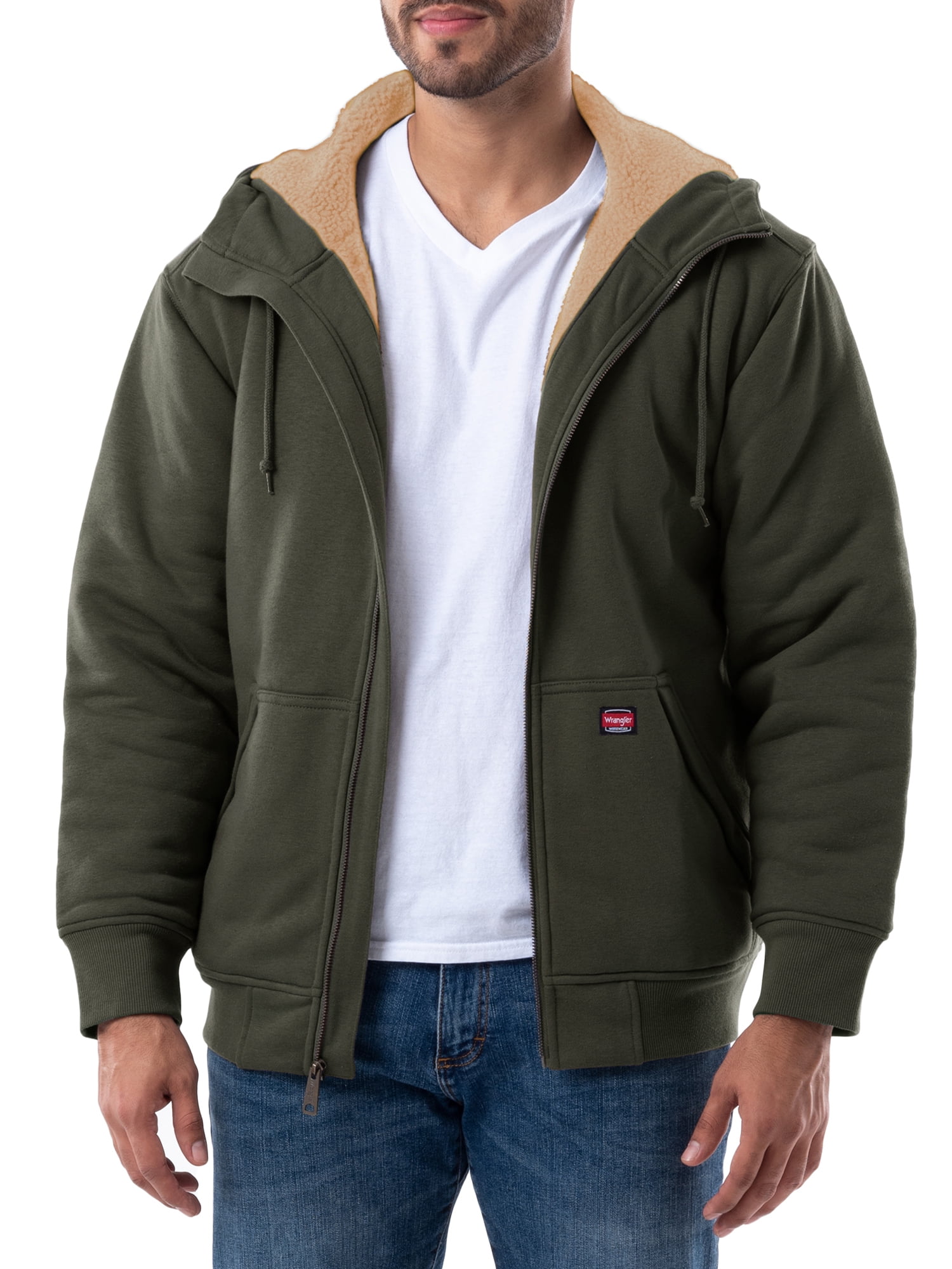Arriba 30+ imagen wrangler workwear men’s full zip sherpa lined hooded sweatshirt