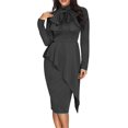 thumbnail image 4 of Women Bodycon Wrap Work Dress for Women Formal Cocktail Party Long Sleeve Mock Neck Pencil Midi Dresses, 4 of 6