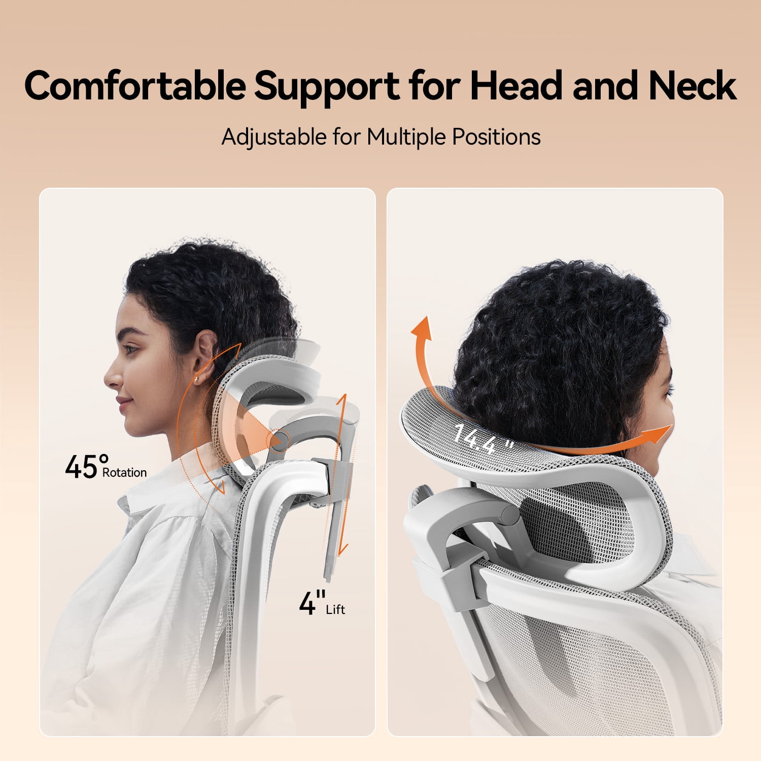 SIHOO B100 Ergonomic Office Chair, Task Chair with Zoned Back Support, 2D Wide Headrest Study Chair for Teenager, High Back Executive Chair for Home Office, White