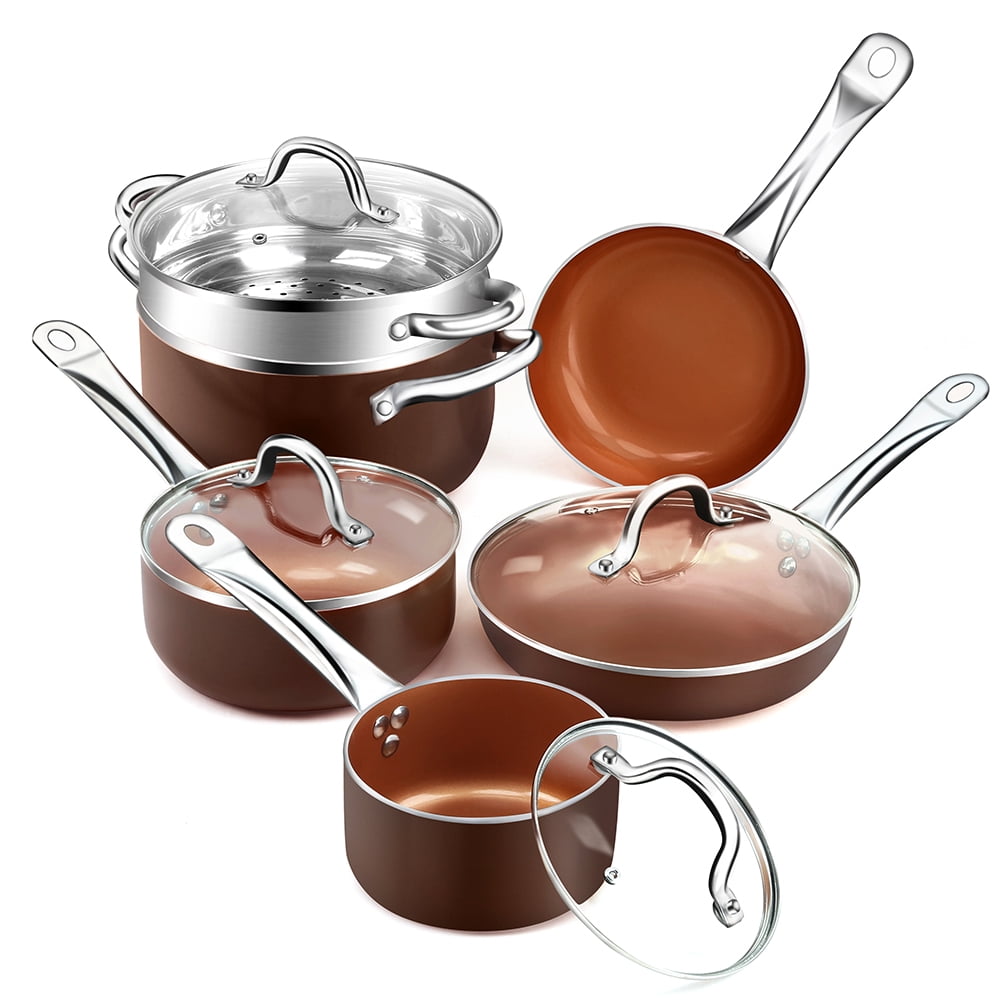 SHINEURI Copper Ceramic Nonstick 10-Pieces Cookware Set Induction