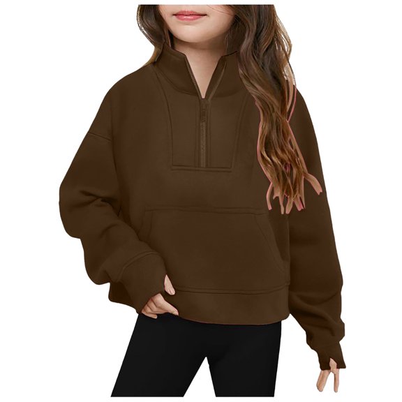 Girls' Fashion Girls' Hoodies Sweatshirts Kids Half Zipper Pullover Crop Tops 5-14 Years | Teen Girls, Long Sleeve, Sweater, Thumb Hole