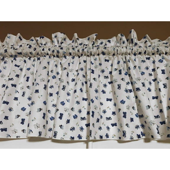 Cotton Window Valance Floral Print 58 Inch Wide Butterfly Blue