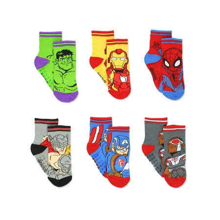 Super Hero Adventures Avengers Baby Toddler Boys 6 pack Socks w/ Grippers