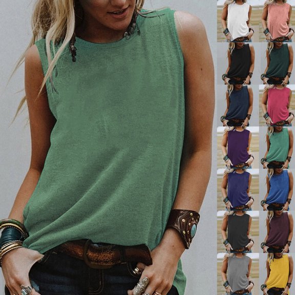 Tshirt Women Women Sleeveless O Neck Solid Slim Casual Tank Top Army Green L