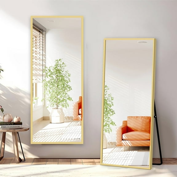 Full Length Mirror 59"x16" Rectangle Full Body Floor Mirror with Stand Wall-Mounted Mirror for Bedroom & Doors,Gold