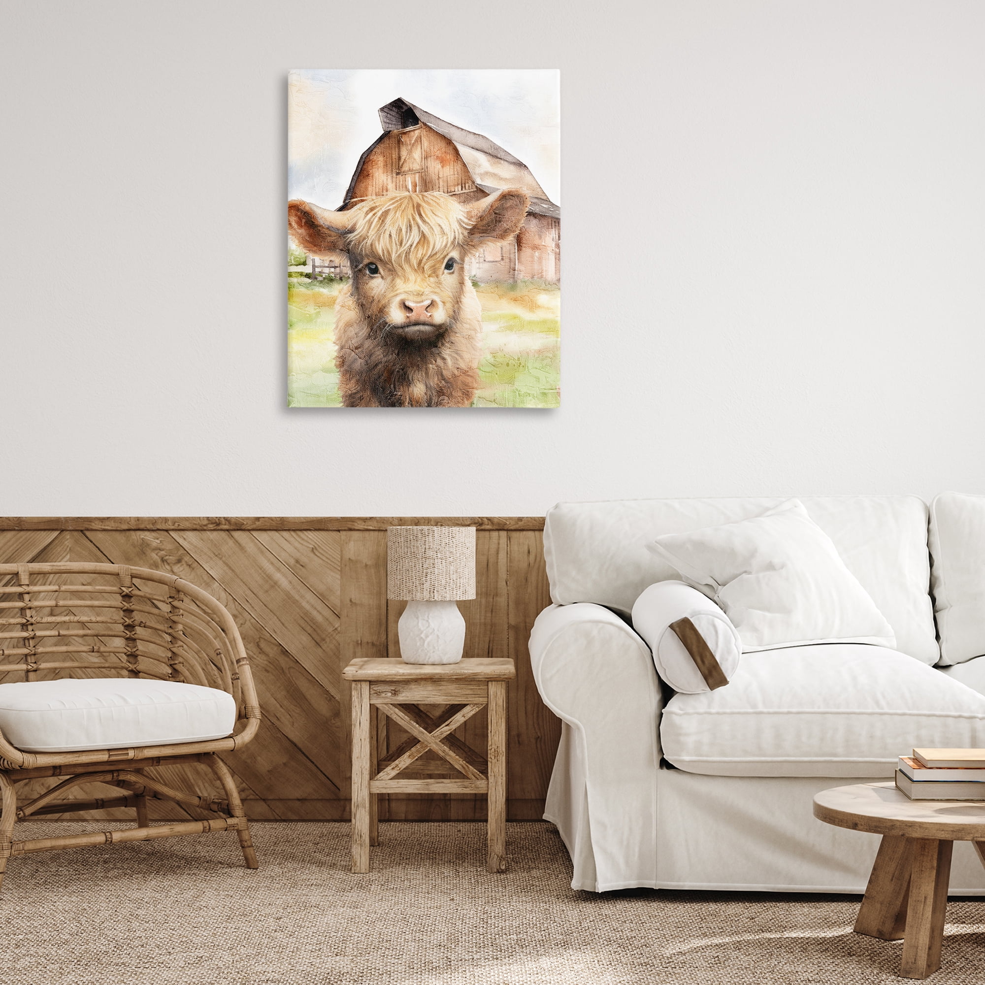 Stupell Industries Cattle Little at Farm Animals Painting Wrapped Canvas Art Print Wall Art, 30 x 40