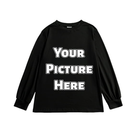 Gearup Black Womens Long Sleeve T-Shirt Crew Neck Casual Clothes Personalized T-Shirt Customized w/Photo