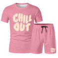 thumbnail image 3 of Mens Outfits Men's Two Piece Matching Combo Printed Short Sleeve T Shirt and Shorts Comfortable Casual Summer Outfit Letter Print Pink L, 3 of 3