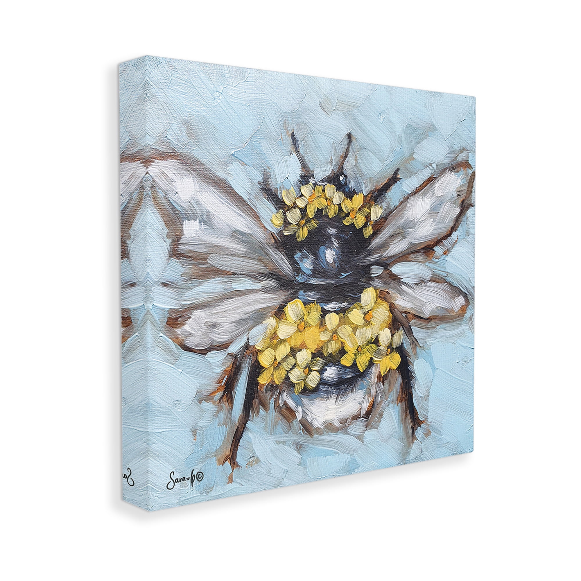 Stupell Industries Abstract Bee with Flowers Animals & Insects Painting Gallery Wrapped Canvas Art Print Wall Art, 24 x 24