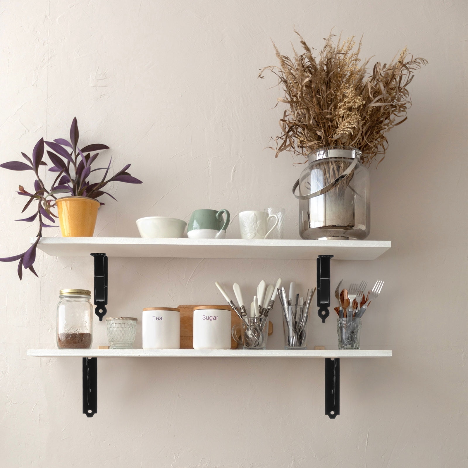 Uxcell 4 Pcs Decorative Shelf Brackets, 5" x 3" Heavy Duty Floating Shelf Brackets for Wall Bookshelves Shelves Support, Black