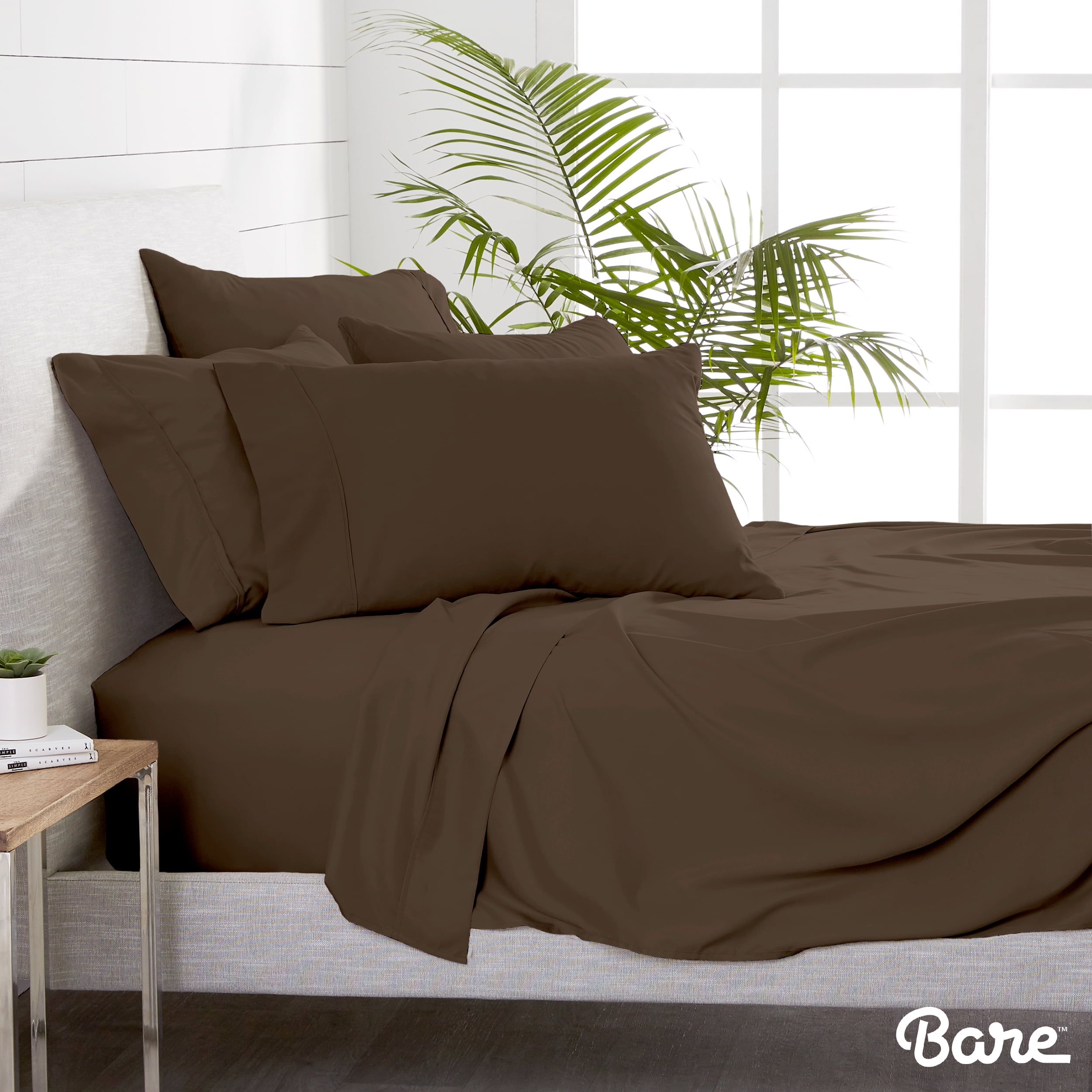 Bare Home 6 Piece Sheet Set, Microfiber, 2 Extra Pillowcases, King, Cocoa