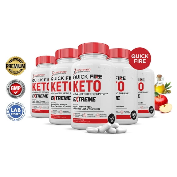 (5 Pack) Quick Fire Keto ACV Extreme Pills 1675mg Alternative to Gummies Dietary Supplement 300 Capsules