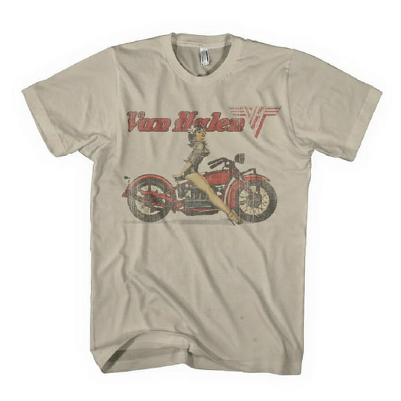 Van Halen Men's Biker Pinup T-Shirt Sand Large | Officially Licensed Merchandise