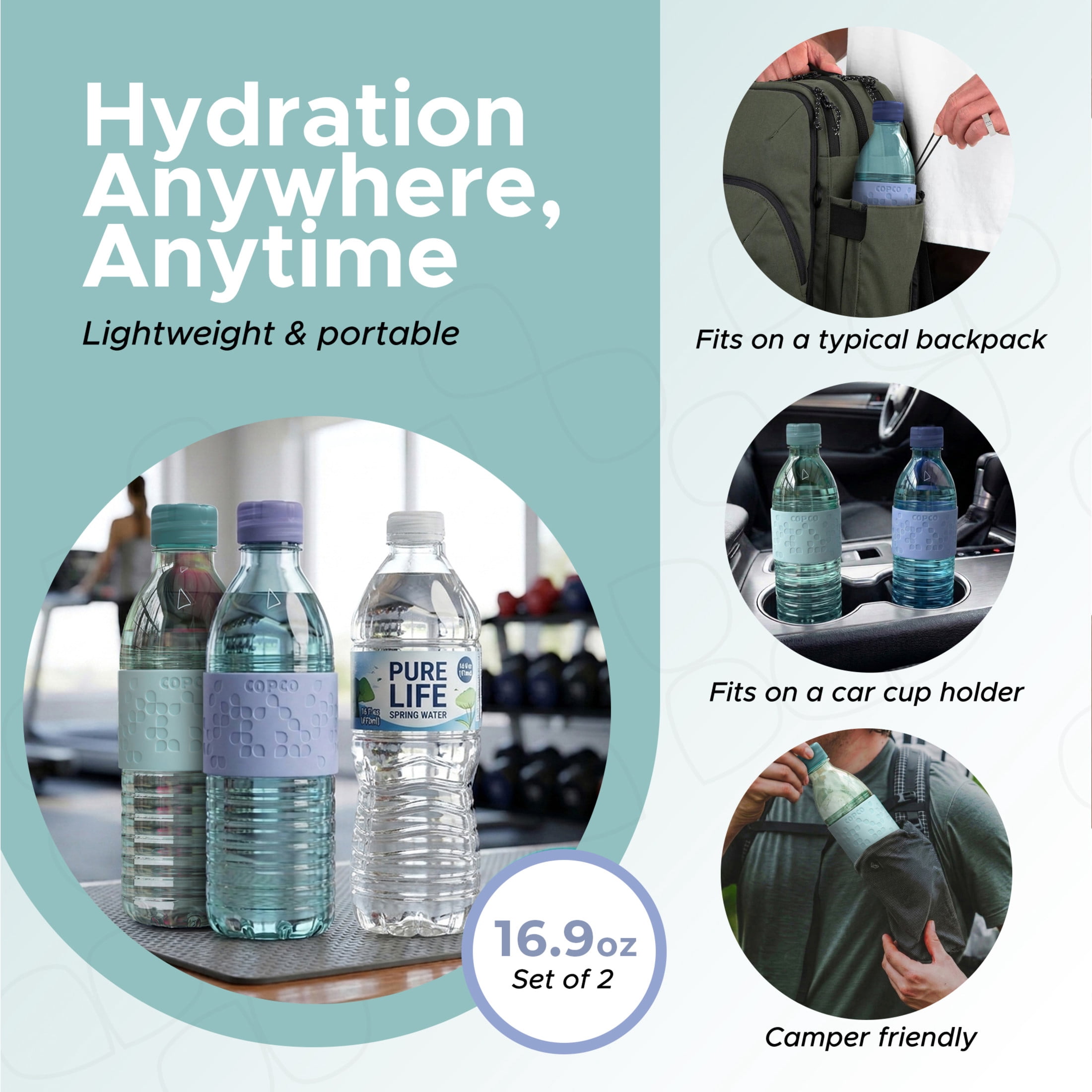Copco Hydra 16.9 oz Water Bottle, Set of 2 - Light Blue & Purple, Blue/Purple