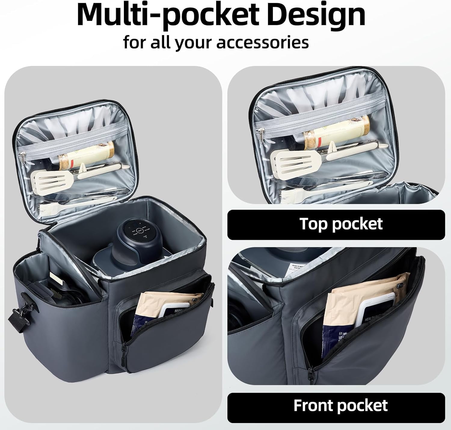 Padded Carrying Bag for Crispi Fryer 4Qt & 6-Cup Glass Containers with Dual Pockets Water-Resistant Portable Storage