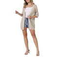 thumbnail image 4 of Cardigan Sweaters for Women's Short Sleeve Lightweight Open Front 2025 Knit Shrugs M Khaki, 4 of 6