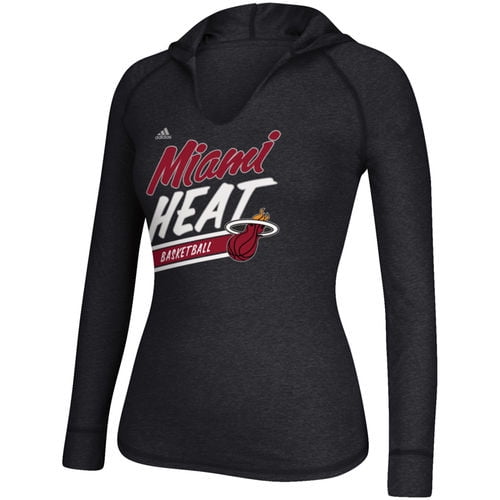 Women's adidas Black Miami Heat Stripe Slant Long Sleeve Hooded T-Shirt by Adidas