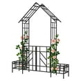 thumbnail image 2 of Gzxs 97"H Metal Garden Arch with Gate and Side Planters, Outdoor Rose Arbor Trellis for Climbing Plants, Powder-Coated Steel Archway for Garden, Patio, or Walkway (Black), 2 of 8