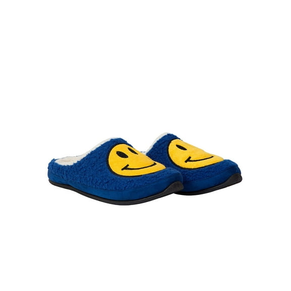 DEER STAGS Mens Blue Smiley Face Cushioned Slipperooz Round Toe Slip On Slippers Shoes 10 M