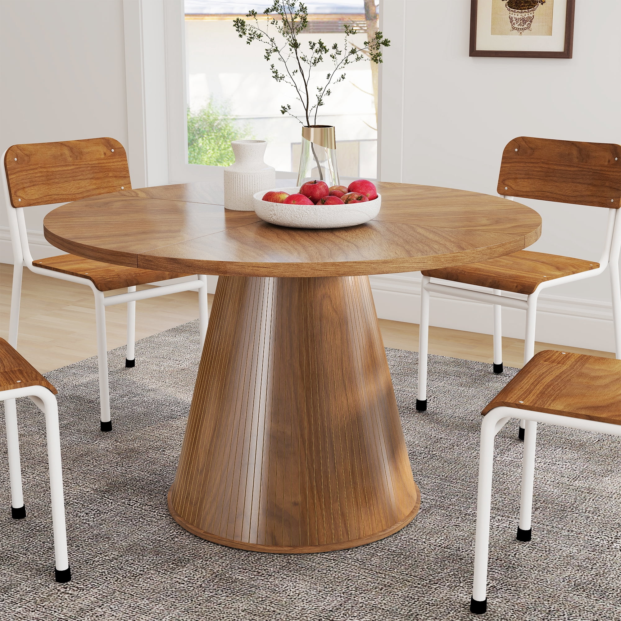 Oubayajia Round Dining Table for 4, 47 Inches Wood Small Dining Table for Kitchen Living Room, Walnut