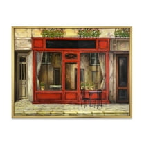 Designart 'Red Facade of Charming Shop In Paris Street I' French Country Framed Canvas Wall Art Print