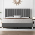 thumbnail image 1 of Platform Bed Frame with Velvet Upholstered Headboard, 1 of 7
