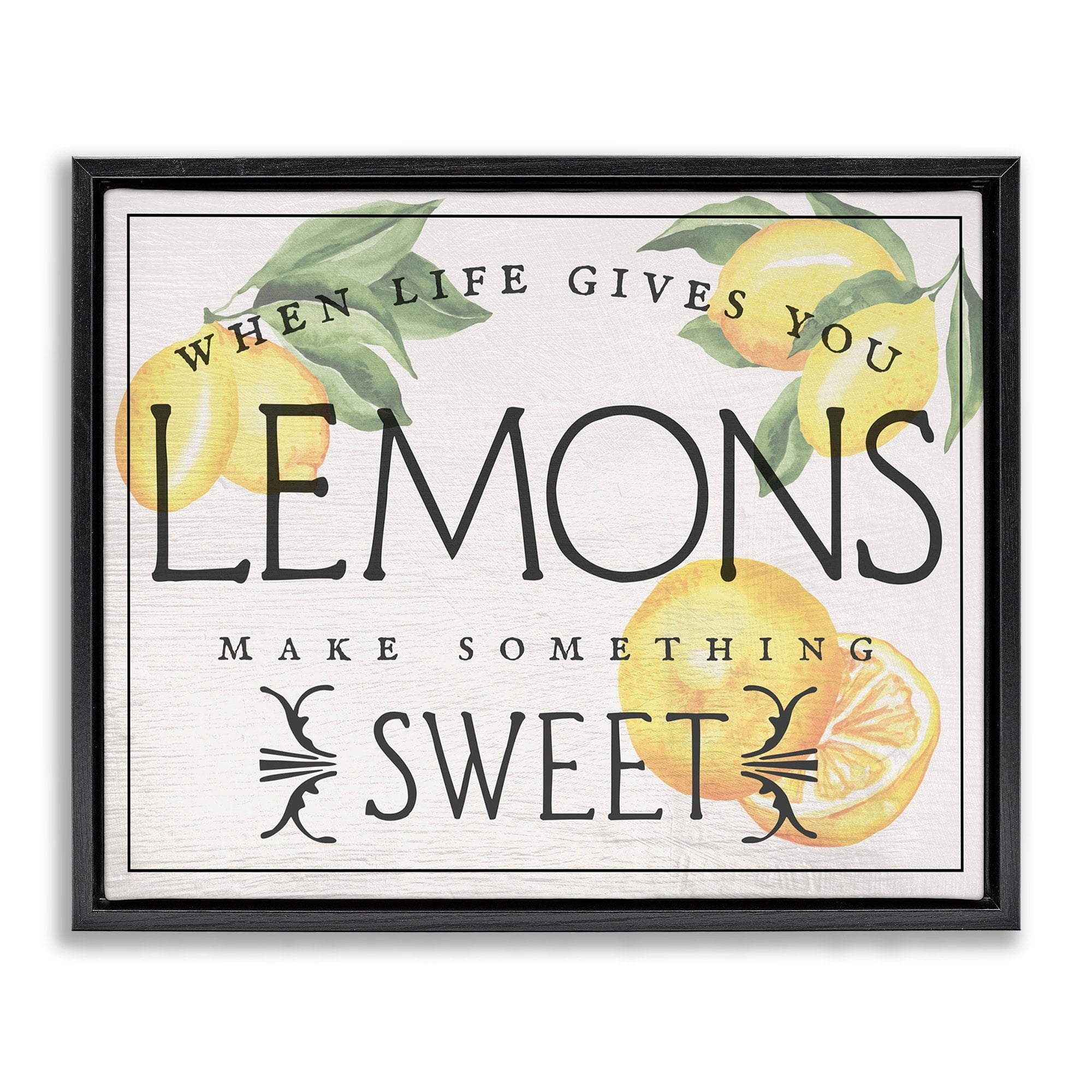 Stupell Industries Life Gives Lemons Bold Citrus Fruit Border Sign Graphic Art Jet Black Floating Framed Canvas Print Wall Art, Design by Daphne Polselli