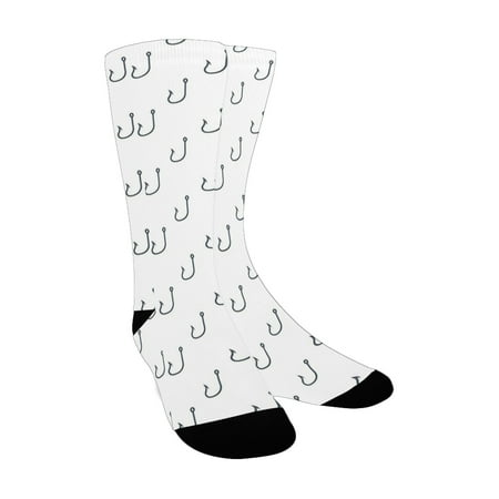 

Ocean Sealife Anchor Fish Hook Sealife Deep Waters Sketchy Image Art Charcoal Grey Black and White Custom Socks for Women